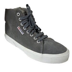 Superga Women's Leather Suede Grey High Top Sneakers Faux Fur Line Sz 39